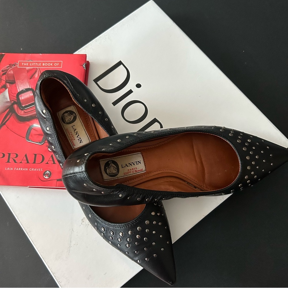 Lanvin Studded Leather Point Toe Flats - Picture 3 of 11